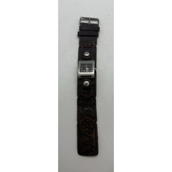 Y2K Fossil WB-1028 Silver Tone Brown Wide Leather Band Analog Women\'s Watch BOHO main image 5